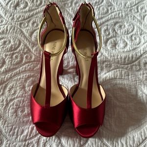 Nine West Red Satin T-strap Platforms Size 8.5